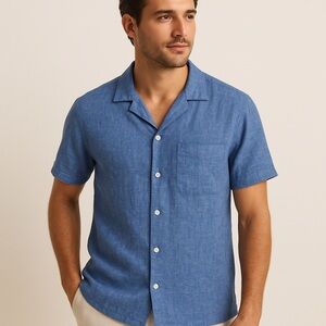 GAP Men’s Blue Linen Cotton Short Sleeve Button-Up Shirt Size Large